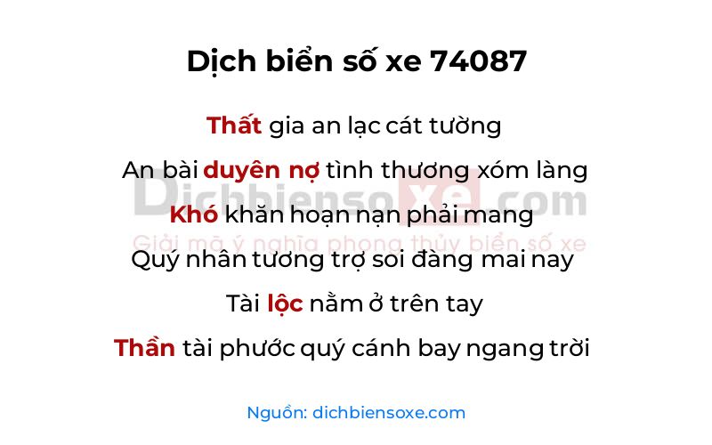 Dịch thơ biển số 74087