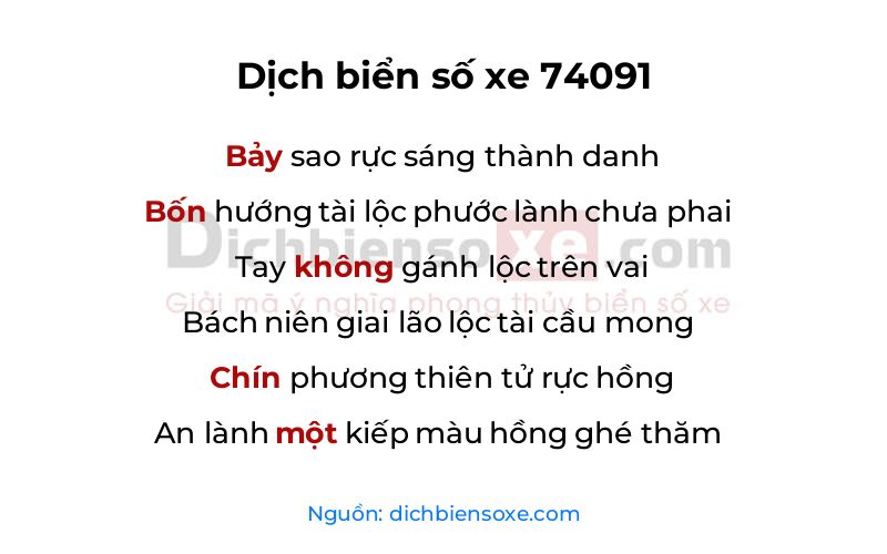 Dịch thơ biển số 74091