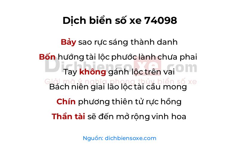 Dịch thơ biển số 74098