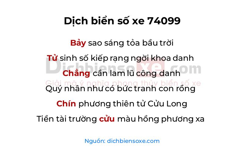 Dịch thơ biển số 74099