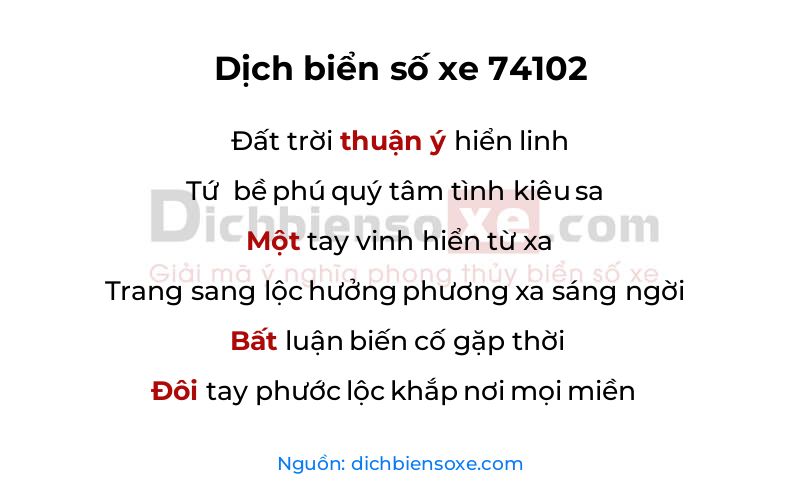 Dịch thơ biển số 74102