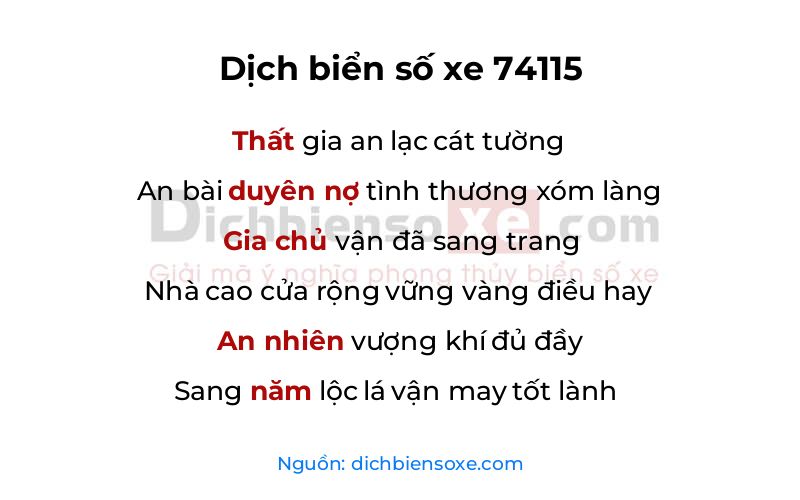 Dịch thơ biển số 74115