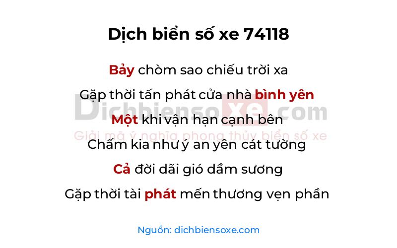 Dịch thơ biển số 74118