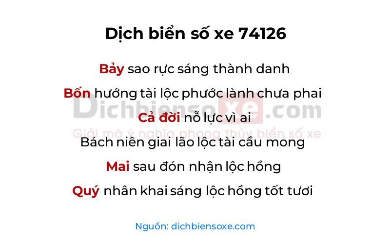 Dịch thơ biển số 74126