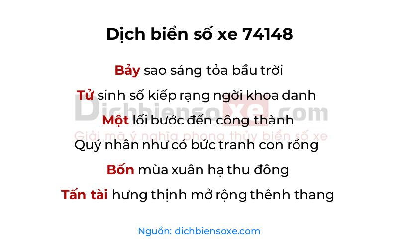 Dịch thơ biển số 74148