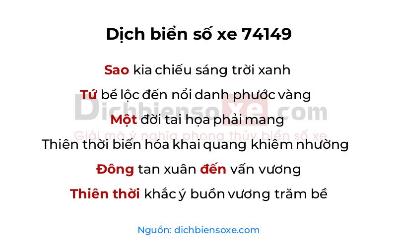 Dịch thơ biển số 74149