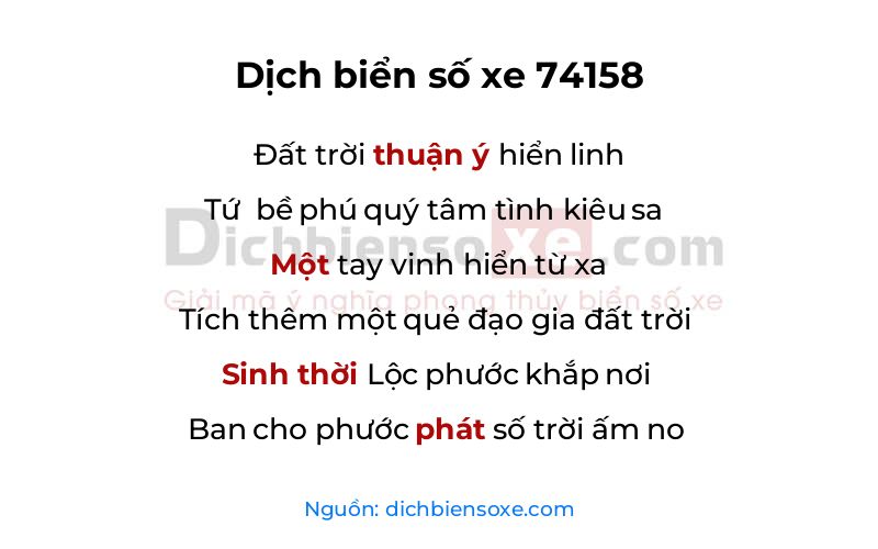 Dịch thơ biển số 74158