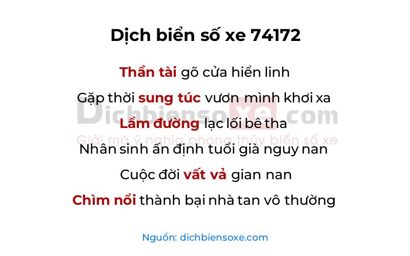 Dịch thơ biển số 74172
