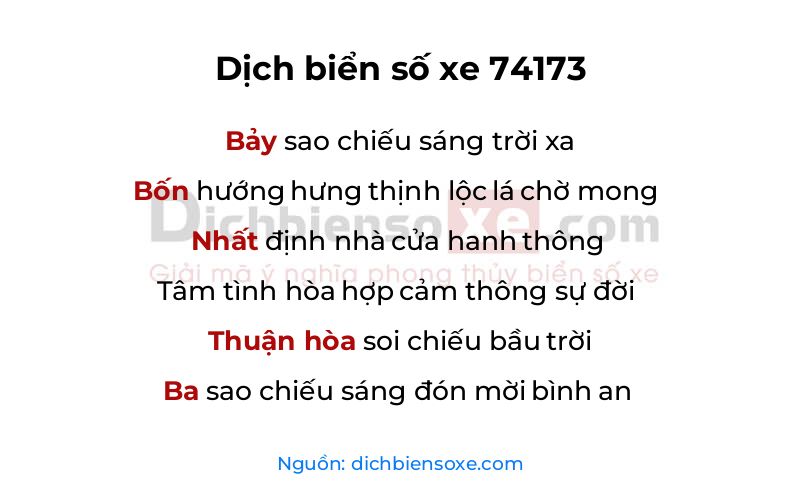 Dịch thơ biển số 74173