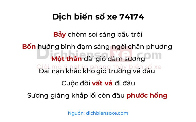 Dịch thơ biển số 74174