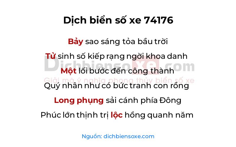 Dịch thơ biển số 74176