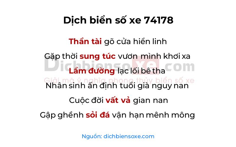 Dịch thơ biển số 74178