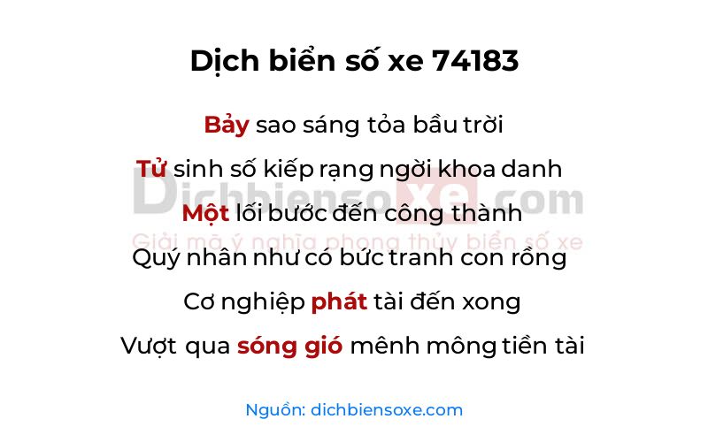 Dịch thơ biển số 74183
