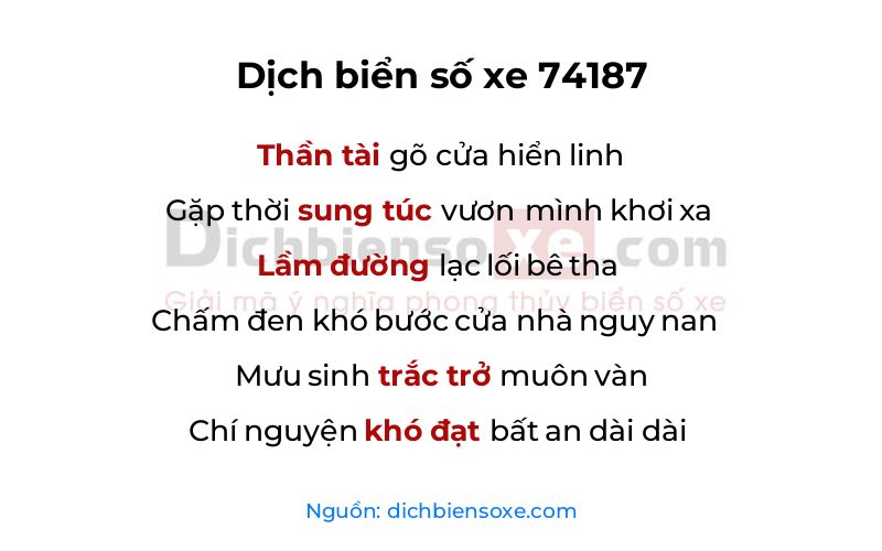 Dịch thơ biển số 74187