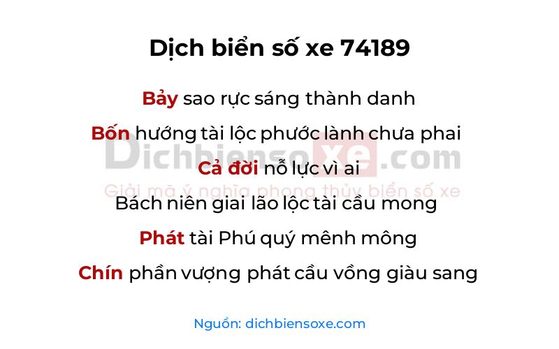 Dịch thơ biển số 74189