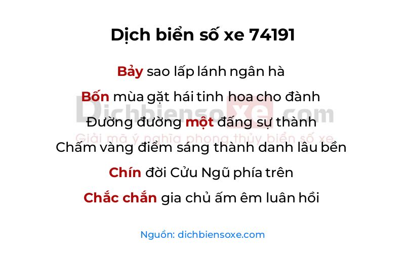 Dịch thơ biển số 74191