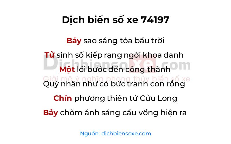 Dịch thơ biển số 74197