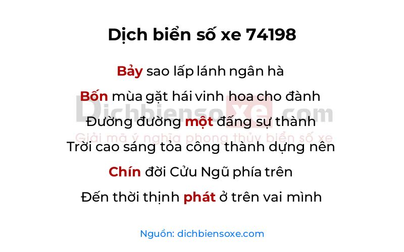 Dịch thơ biển số 74198