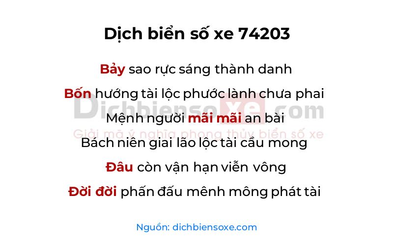 Dịch thơ biển số 74203
