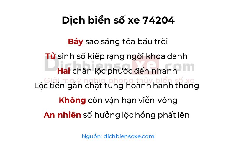 Dịch thơ biển số 74204