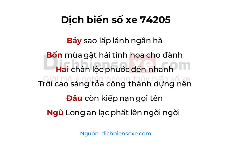 Dịch thơ biển số 74205