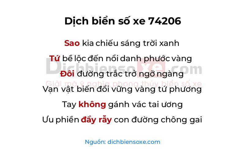 Dịch thơ biển số 74206
