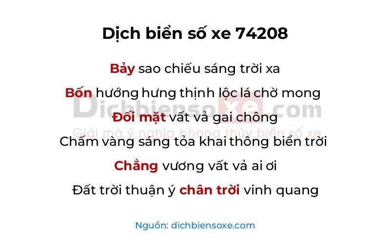 Dịch thơ biển số 74208