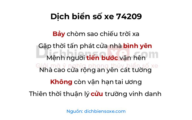 Dịch thơ biển số 74209
