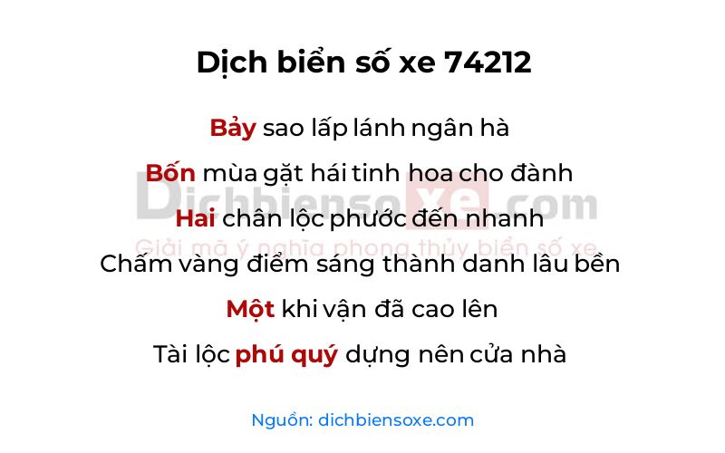 Dịch thơ biển số 74212