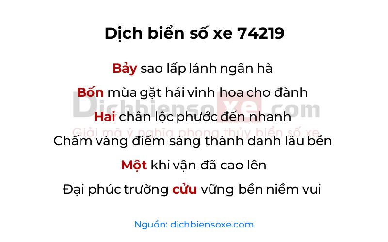Dịch thơ biển số 74219