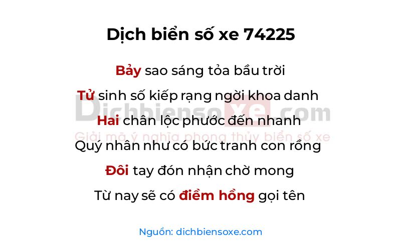 Dịch thơ biển số 74225
