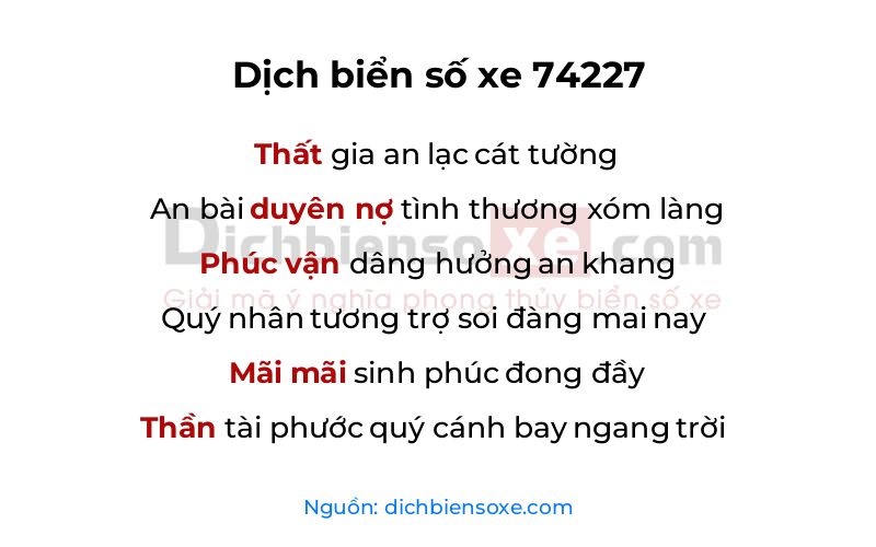 Dịch thơ biển số 74227