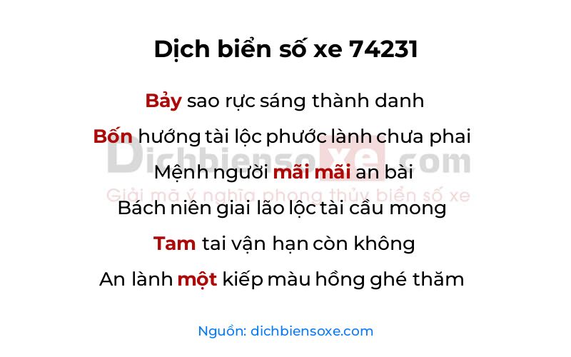 Dịch thơ biển số 74231