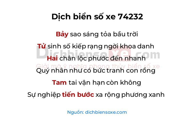 Dịch thơ biển số 74232