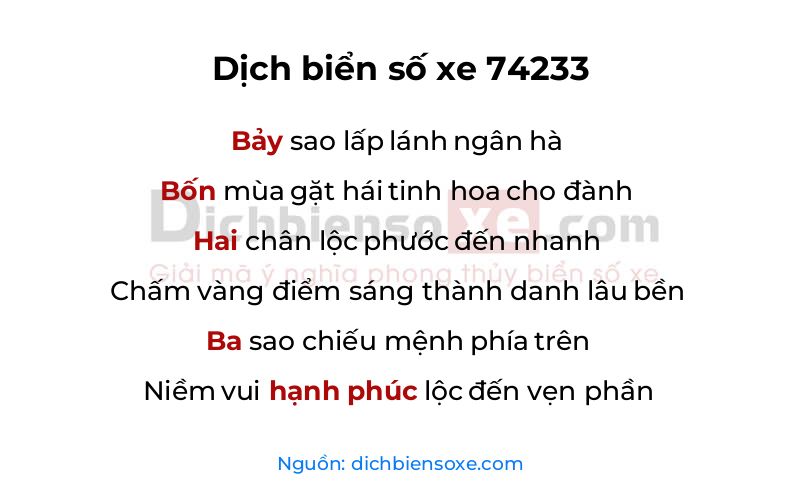 Dịch thơ biển số 74233