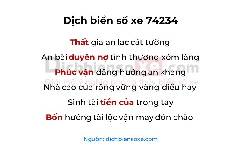 Dịch thơ biển số 74234