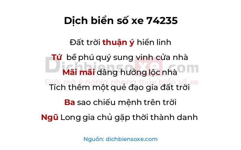 Dịch thơ biển số 74235