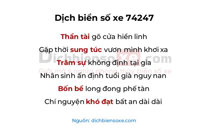 Dịch thơ biển số 74247