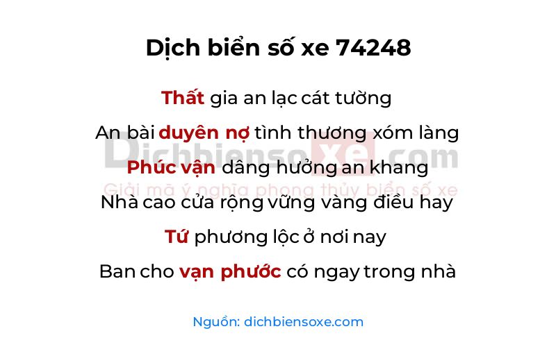 Dịch thơ biển số 74248