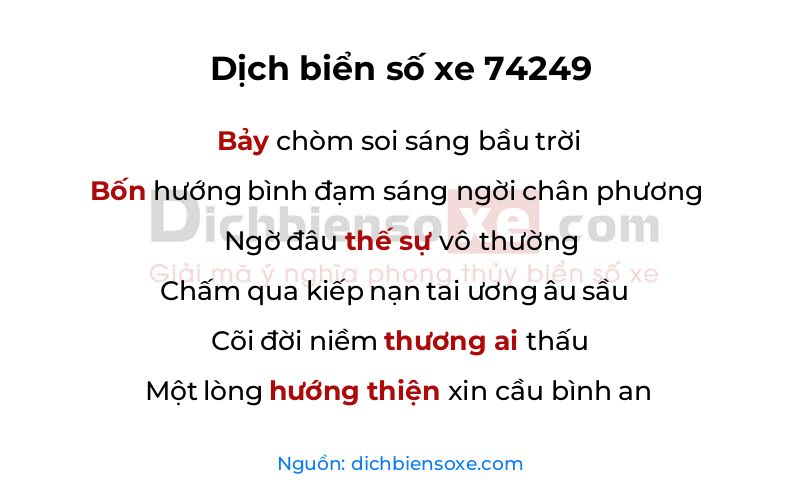 Dịch thơ biển số 74249