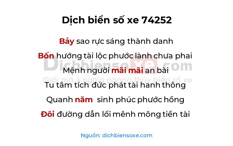 Dịch thơ biển số 74252
