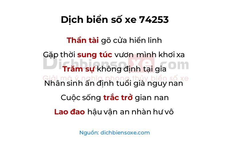 Dịch thơ biển số 74253