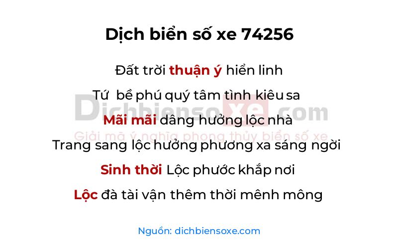 Dịch thơ biển số 74256
