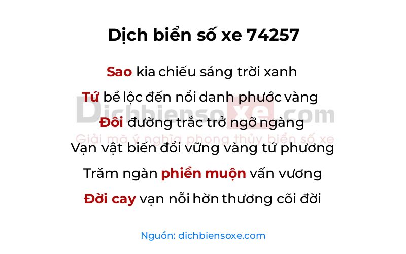 Dịch thơ biển số 74257