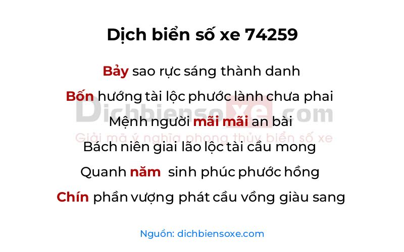 Dịch thơ biển số 74259