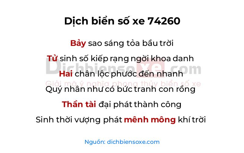 Dịch thơ biển số 74260