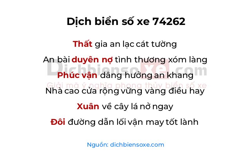 Dịch thơ biển số 74262
