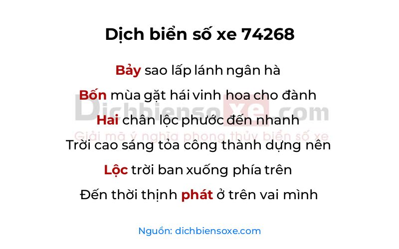 Dịch thơ biển số 74268