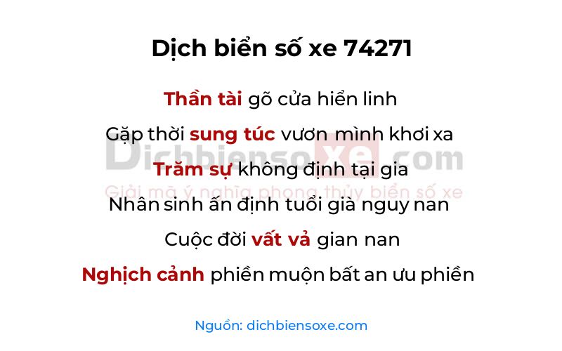 Dịch thơ biển số 74271
