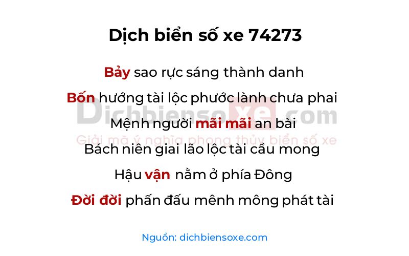 Dịch thơ biển số 74273